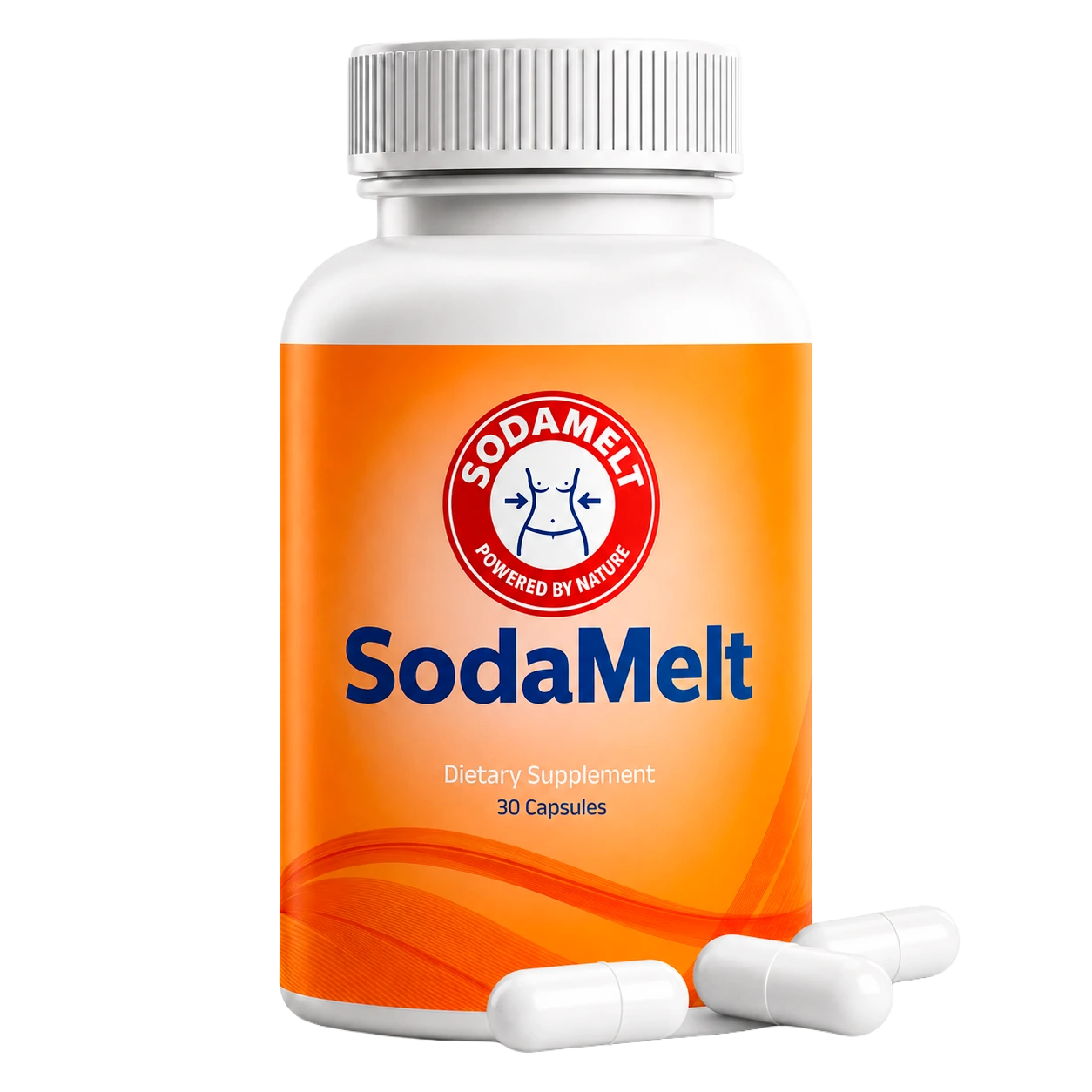 A SodaMelt bottle beside loose capsules